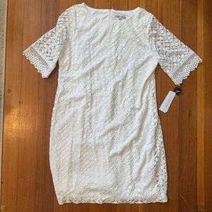 Sandra Darren White Lace Long Sleeve Dress